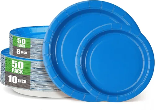 Miniatura 9 de Black Paper Party Plates Supplies 400GSM -100pcs - 50 x 10 Dinner Plates and 50 x 8 Dessert Plate,Suitable for Birthday,Family Negro