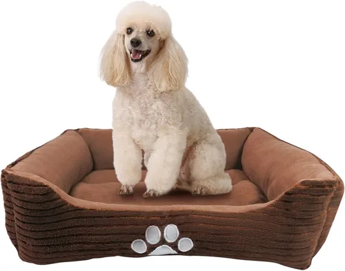 Miniatura 3 de Happycare Textiles - Cama para perro rectangular larga para mascotas con bordado de huella de perro, tamaño mediano, Coffee