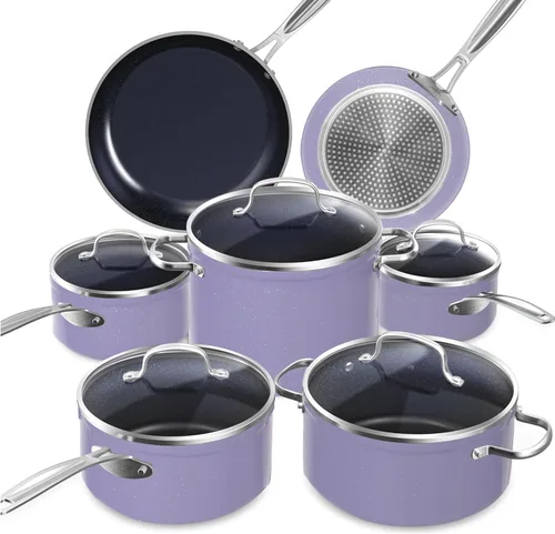 Miniatura 15 de Nuwave - Juego de 12 utensilios de cocina forjados y ligeros, revestimiento ultra antiadherente de cerámica Duralon G10 saludable, tapas de vidrio
