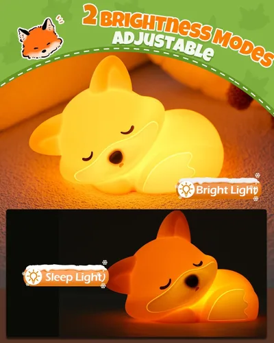 Miniatura 3 de Linda lámpara de noche de zorro, lámpara de animal, silicona de grado alimenticio, recargable, atenuable en 2 niveles, lámpara nocturna esponjosa