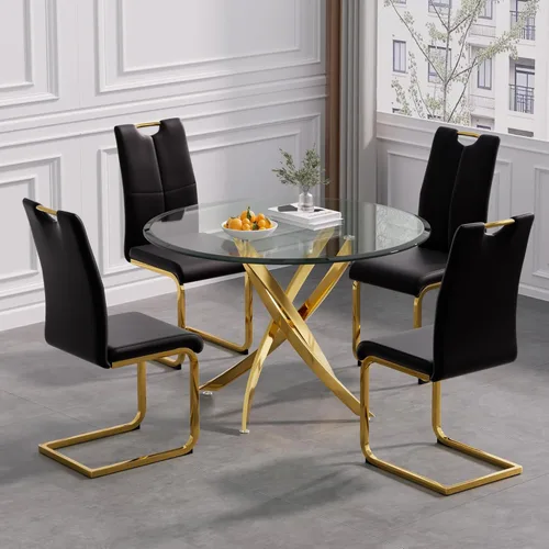 Miniatura 4 de Juego de 2 sillas de comedor, modernas sillas de cocina con respaldo alto con patas de metal y asiento acolchado de piel sintética, sillas