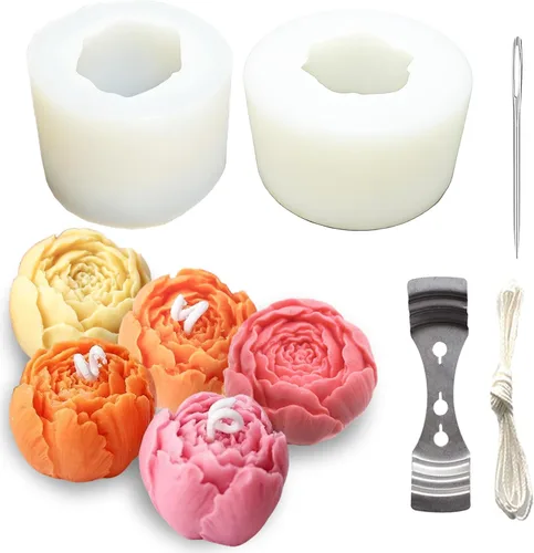 Miniatura 16 de 8 moldes de peonía de cuatro tamaños grande + mediano + pequeño + extra pequeño + hoja de peonía con aguja grande que absorbe los ojos, vela