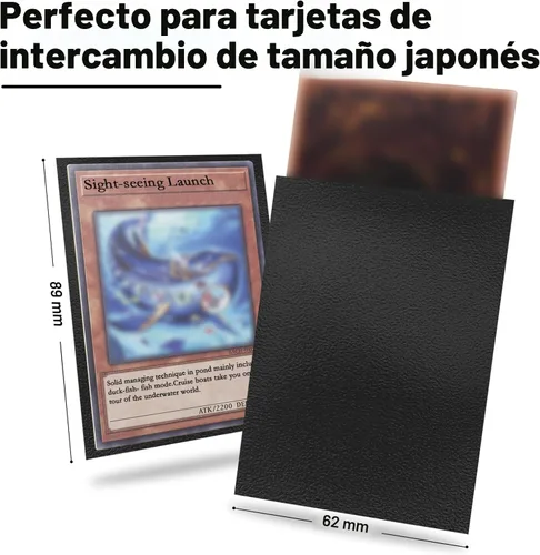 Miniatura 6 de Juego de 200 fundas negras compatibles con fundas para tarjetas pequeñas japonesas Yu-gi-oh, 2.4 x 3.5 pulgadas, textura trasera, barajado perfecto