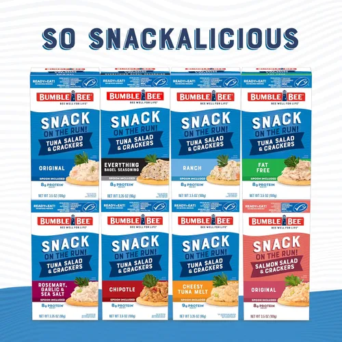Miniatura 7 de Bumble Bee Snack On The Run - Kit de ensalada de atún original con galletas saladas, paquete de bocadillos de proteína listo para comer, 8g