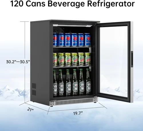 Miniatura 2 de Weili - Refrigerador incorporado de 50 cm para bebidas con cerradura, debajo del mostrador o independiente, refrigerador para 120 latas de refresco