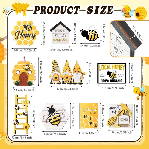 Miniatura 2 de Amyhill Juego de 15 piezas de decoración de bandeja escalonada de abejas de verano, juego de decoración de bandeja escalonada de colmena de abeja