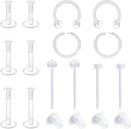 Miniatura 12 de AVYRING Juego de joyas transparentes para piercing de tabique, retenedores de nariz, labio, lengua, oreja, anillos de nariz transparentes