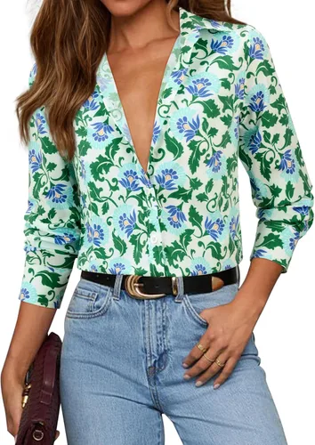 Miniatura 18 de siliteelon Camisas con botones para mujer, camisa de vestir de algodón de manga larga con cuello, camisa de negocios, trabajo, oficina, blusa