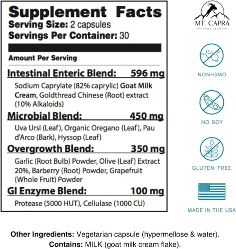 Miniatura 2 de CandaCleanse de Mt. Capra Apoyo al crecimiento excesivo, suplemento de salud digestiva con potentes nutrientes incluyendo ácido caprílico