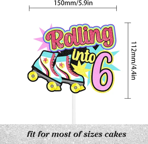 Miniatura 2 de Decoraciones retro para tartas de patinaje sobre ruedas para cumpleaños de 7 años, decoraciones enrollables, fiesta de cumpleaños de niños y niñas