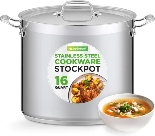 Miniatura 13 de NutriChef Olla resistente de 20 cuartos de galón con tapa de acero inoxidable, olla grande para inducción, cocinas de gas y eléctricas, perfecta