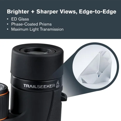 Miniatura 5 de Celestron 71401 TrailSeeker ED 8 x 32 prisma de techo binocular, lente multicapa de banda ancha completa, vidrio prisma BaK-4, negro