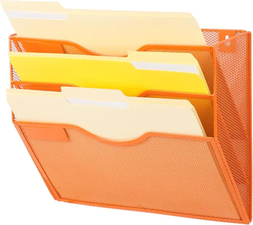 Miniatura 10 de EASEPRES Organizador de archivos de malla de 3 bolsillos para colgar en la pared, carpeta de papel para correo montada en la pared, organizador