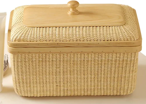 Miniatura 6 de Rectangular con tapa hecha a mano Nantucket cesta bastones de caña finamente tejida para el hogar, cestas de almacenamiento y contenedores Artes