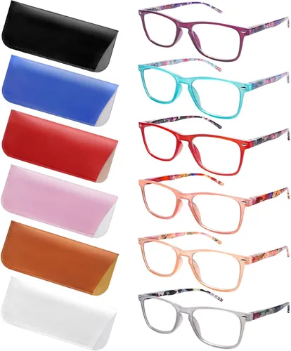 Miniatura 13 de Paquete de 6 lentes de lectura para mujeres y hombres, lentes de bisagra de resorte, bloqueo de luz azul, antifatiga ocular, lectores de computadora