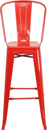 Miniatura 8 de EMMA + OLIVER Paquete de 4 taburetes de bar de metal rojo de 30 pulgadas de alto para interiores y exteriores con respaldo, muebles de cocina