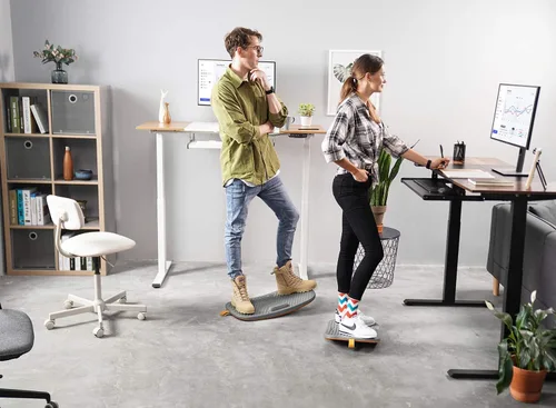 Miniatura 3 de Fezibo Alfombrilla de escritorio de pie con barra antifatiga, tabla de equilibrio de madera con diseño ergonómico y cómodo tapete de estabilidad