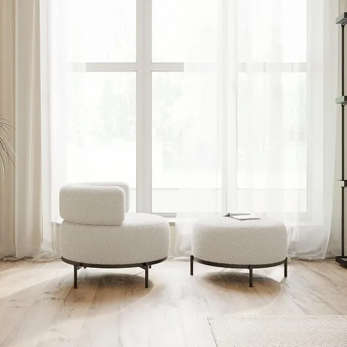 Miniatura 5 de Acanva Silla decorativa moderna con patas de metal de tela similar a la lana, sofá individual de lectura para sala de estar, dormitorio, sala