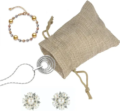 Miniatura 5 de Lote de 30 bolsas de arpillera con cordón de regalo, bolsas de joyería para bodas y manualidades, 5 x 7 pulgadas