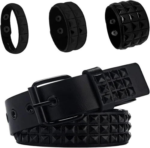 YMO Cinturón negro con tachuelas, pulseras emo, góticas, góticas, punk, rock, remache, pulsera con pinchos, accesorios emo para mujeres y hombres
