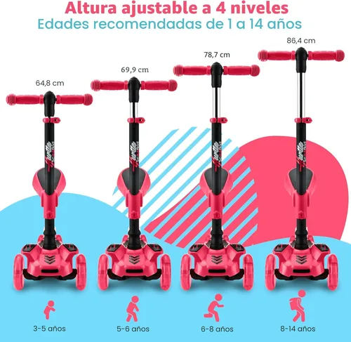 Miniatura 4 de Hurtle Patinete de 3 ruedas para niños, luces LED de ruedas, manubrio ajustable de inclinación para dirigir y asiento plegable, paseo sentado