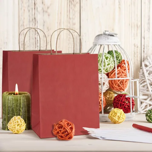 Miniatura 3 de BagDream Bolsas de regalo de 8 x 4.25 x 10.5 pulgadas, 100 bolsas de papel kraft con asas a granel, para compras, venta al por menor, mercancía, Rojo