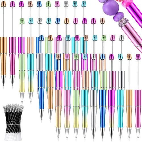 Miniatura 12 de Crtiin Kit de 100 bolígrafos de plástico con cuentas de 50 cuentas, con 50 recambios para manualidades, regalo para oficina (negro)