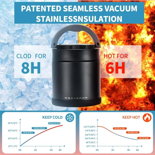 Miniatura 2 de Termo para comida caliente 33.8 OZ, frasco de comida aislado al vacío para adultos, termo de sopa de acero inoxidable de boca ancha a prueba de Negro
