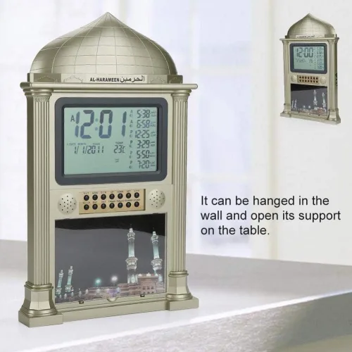 Miniatura 5 de Reloj despertador islámico de alta calidad, reloj despertador automático de plástico musulmán Azan oración calendario digital con pantalla de hora