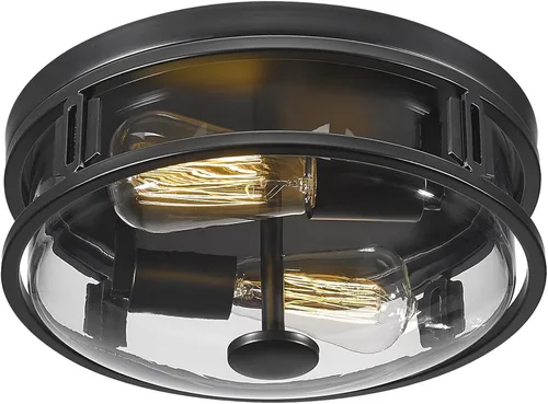 Miniatura 10 de Luz de techo de montaje empotrado Luminzone con pantalla de vidrio transparente, 2 luces, iluminación de estilo granja para interior y exterior