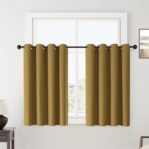 Miniatura 116 de ChrisDowa Cortinas 100% Opacas de Abedul Sólido de 45 Pulgadas de Largo, 2 Paneles para Dormitorio y Sala de Estar, Estilo Granja Oscurecedoras