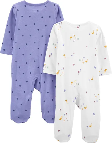 Miniatura 2 de Simple Joys de Carter's - Paquete de 2 mamelucos de algodón con pies para bebé niña, para dormir y jugar
