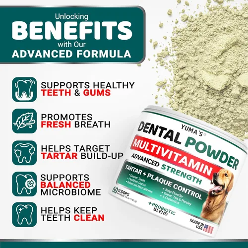 Miniatura 2 de Polvo Dental Avanzado para Perros, Refrescador de Aliento con Multivitaminas, Limpieza de Dientes de Perros, Eliminador de Mal Aliento y Sarro