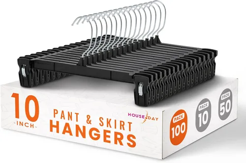 Miniatura 16 de HOUSE DAY Perchas para pantalones y faldas - Juego de 10 perchas para pantalones con clips grandes antideslizantes - Perchero para armario