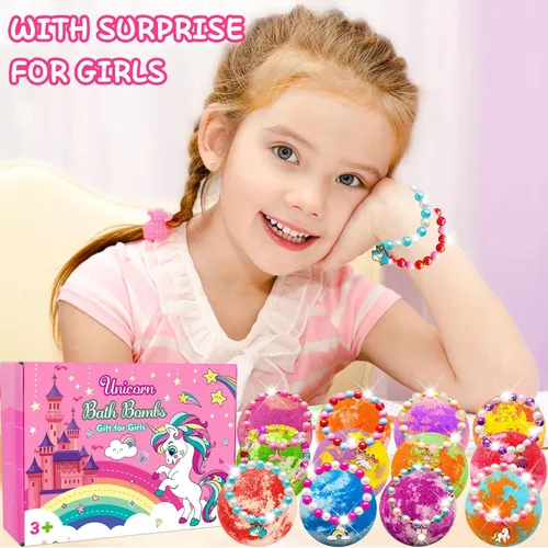 Miniatura 5 de Bombas de baño de unicornio con juguetes sorpresa en el interior para niños y niñas de 3, 4, 5, 6, 7, 8 años, regalo de cumpleaños para niñas