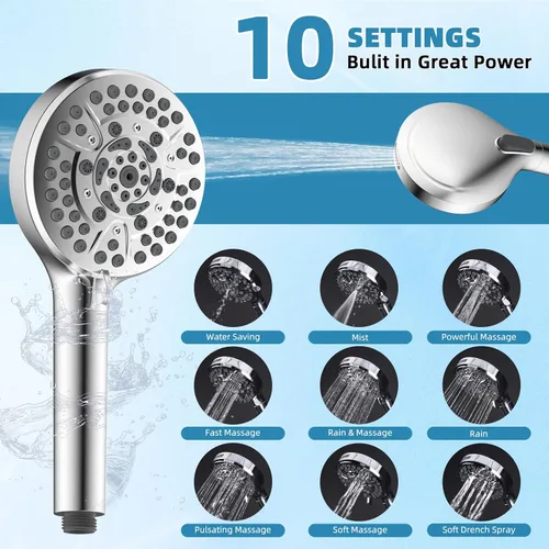 Miniatura 2 de Cabezal de ducha filtrado, 10 pulgadas de alta presión con 10 pulverizadores, cabezal de ducha de mano/lluvia con filtro de ducha de 20 etapas, Cromo