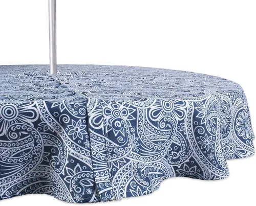 DII Paisley - Colección de mesas para exteriores, resistente al agua, mantel, 60 pulgadas (redonda), color azul