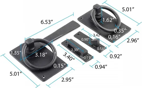 Miniatura 3 de Renovators Supply Manufacturing Cerradura de puerta de hierro forjado negro de 6.5 pulgadas con herrajes de montaje