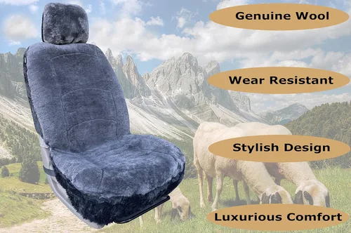 Miniatura 2 de Funda de asiento de piel de oveja auténtica, funda de asiento de piel de cordero para invierno, funda de asiento de automóvil, piel de oveja de Gris