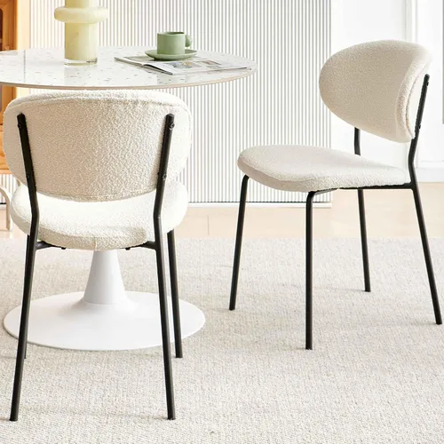 Miniatura 11 de NORDICANA Grey Boucle - Juego de 4 sillas de comedor modernas con respaldo curvado para 4, sillas laterales tapizadas para comedor con patas