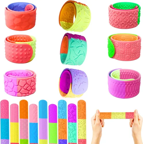 Miniatura 2 de 6 piezas de juguetes para ansiedad, pulseras de bofetada, juguetes sensoriales para niños con autismo, artículos de silicona texturizada