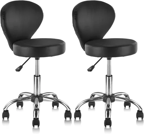Miniatura 9 de KLASIKA Taburete giratorio ajustable con respaldo y ruedas, silla de escritorio de oficina multiusos, cojín de asiento grueso para el hogar, bar