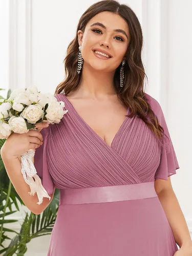 Miniatura 156 de Ever-Pretty Vestido formal para mujer, Navidad, Año Nuevo, cuello en V, gasa, talla grande, largo hasta el suelo, vestido de dama de honor