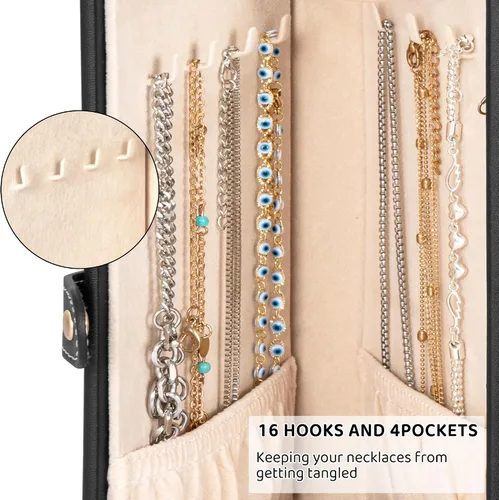 Miniatura 6 de AKOZLIN Joyero de 6 niveles con cerradura de cuero con 5 cajones para mujeres y niñas, anillo collar, aretes, pulsera, organizador con espejo