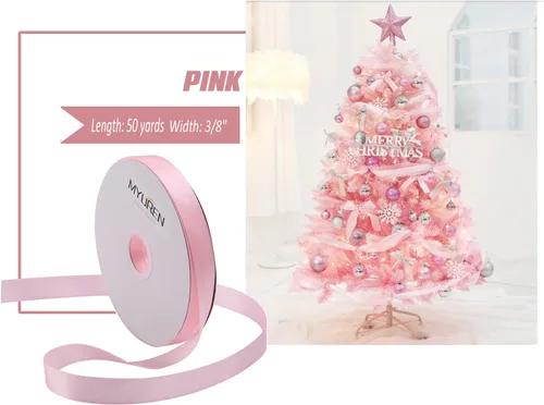 Miniatura 2 de Cinta de satén sólida de 3/8 pulgadas, cinta de satén rosa de doble cara para manualidades, envoltura de regalos, recuerdos de fiesta, baby shower