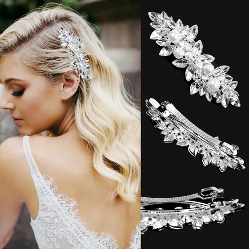 Miniatura 4 de 3 pinzas para el pelo nupcial con diamantes de imitación, horquillas de cristal, horquilla plateada, pasador de joyería para novias, damas de honor