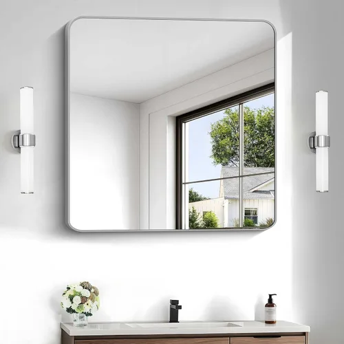 Miniatura 48 de Espejo de baño de 18 x 24 pulgadas con marco de metal negro rectangular, espejo de tocador rectangular de esquinas redondeadas, espejo de pared