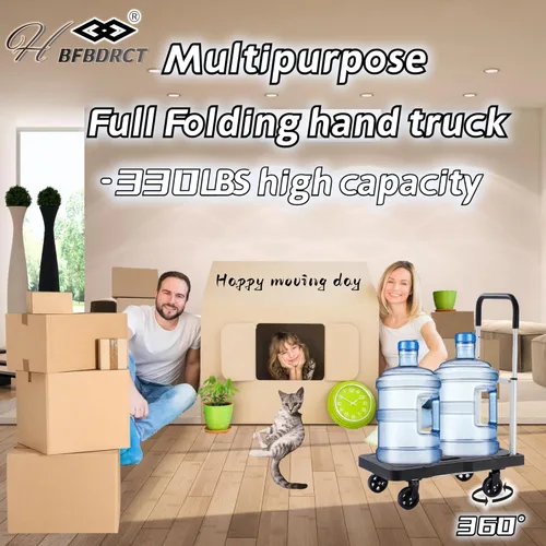 Miniatura 3 de Carro plegable de mano resistente mejorado con ruedas, carrito portátil de 330 libras, mango ajustable para equipaje, mudanzas, viajes, compras