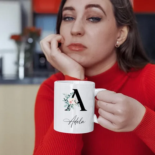 Miniatura 3 de Tazas de café blancas personalizadas con nombre, taza con nombre personalizado con inicial, taza de cerámica floral personalizada, regalo