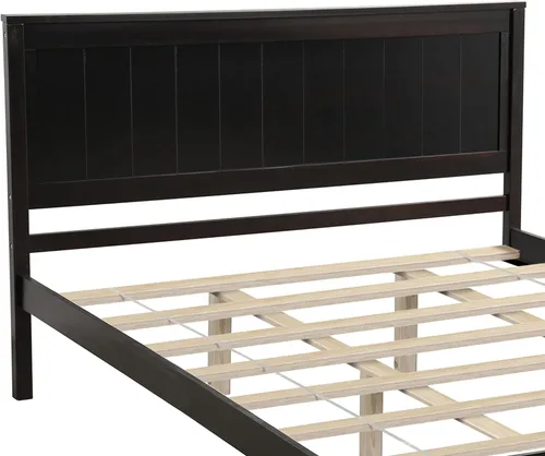 Miniatura 6 de Elegante cama de plataforma de tamaño individual con cabecero, base de cama de plataforma de madera maciza con soporte de listones de madera
